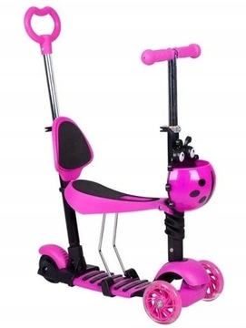 Трёхколесный балансировочный самокат BIEDRONKA 5в1 LED РОЗОВЫЙ