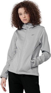 KURTKA PRZEJŚCIOWA SOFTSHELL Z KAPTUREM DAMSKA 4F SZARA H4Z22 r L