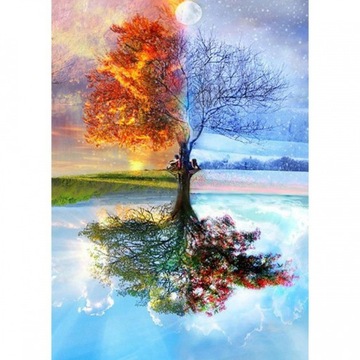 Haft diamentowy mozaika diamond painting 5D DRZEWO cztery pory roku 30x40cm