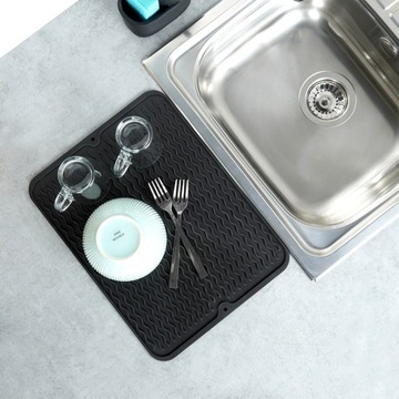 Силиконовый коврик для сушки посуды, черный, 40x30 см / Vilde