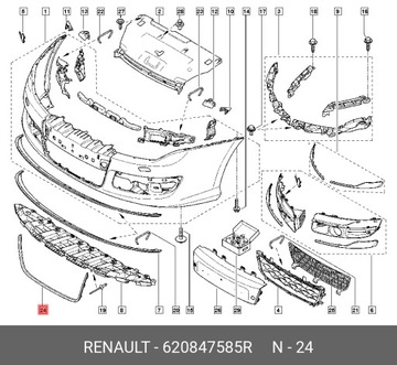 LIŠTA CHRÓM NÁRAZNÍKU RENAULT LAGUNA III PŘEDNÍ OE