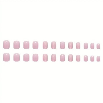 PAZNOKCIE SZTUCZNE TIPSY SHORT SQUARE FIOLETOWE BROKAT SAMOPRZYLEPNE 24SZT.