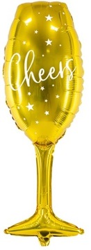Balon Foliowy Złoty KIELISZEK Cheers Nowy Rok Sylwester Panieński 28x80cm