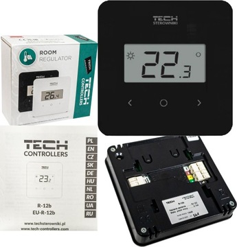 STEROWNIK TERMOSTAT REGULATOR TEMPERATURY POKOJOWY CZARNY R-12b TECH
