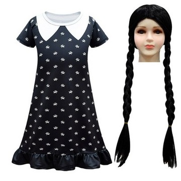 Wednesday Addams Strój Sukienka peruka przebranie