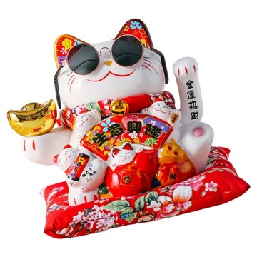 Ceramic Beckoning Cat Ornament Swing Lucky Cat Feng Shui Ingot Sunglasses