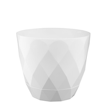 Doniczka z podstawką osłonka KARO 22 cm połysk biały geometryczne wzory