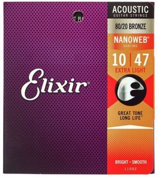 Struny Elixir NanoWeb 10-47 Brąz 80/20 11002