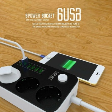 УДЛИНИТЕЛЬ ПИТАНИЯ 3 РАЗЪЕМА + 6 USB