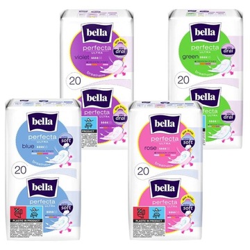Podpaski Bella Perfecta Ultra 20 szt. Blue Green Rose Violet Zestaw 4x20