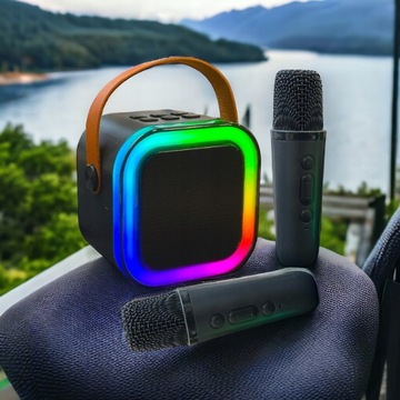 Набор для караоке со светодиодной подсветкой Bluetooth, 2 микрофона + динамик для детей