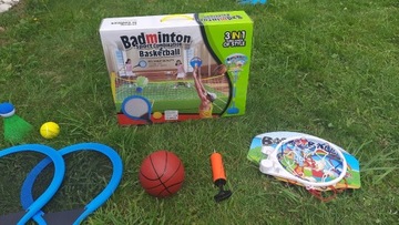 НАБОР СПОРТИВНЫХ ИГРОВ 4В1 ТЕННИС ВОЛЕЙБОЛ БАСКЕТБОЛ БАДМИНТОН ДЛЯ ДЕТЕЙ