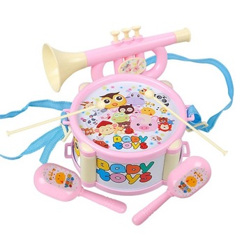 Instrumenty muzyczne 5 w 1 dla dzieci, zestaw perkusyjny dla dzieci, różowy