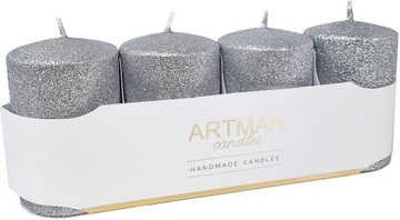 СВЕЧИ С БЛЕСКАМИ ARTMAN 4 шт., серебро 9см СВЕЧА
