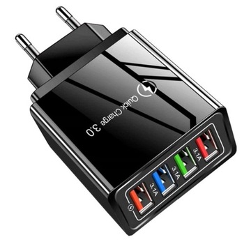 Ładowarka sieciowa QC 3.0 4x USB czarna 4 gniazda