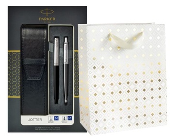 ZESTAW DŁUGOPIS PARKER + PIÓRO JOTTER CZARNY Z GRAWEREM I ETUI NA PREZENT