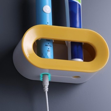 Uchwyt na szczoteczki do zębów z podwójnym otworem, oszczędzający miejsce, żółty