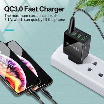 Q4-4 USB-порты 3.0 Зарядная головка для быстрой зарядки Черные зарядные вилки