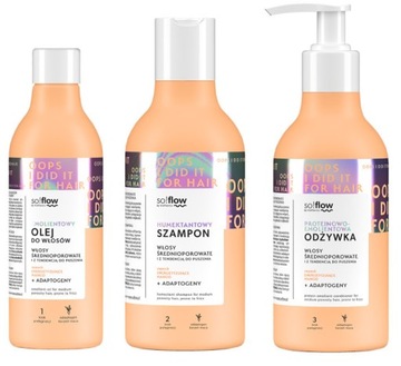 SO!FLOW ZESTAW WŁOSY ŚREDNIOPOROWATE OLEJ + SZAMPON + ODŻYWKA