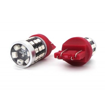 W21/5W czerwona krótka żarówka LED 7443 12-24V CAN