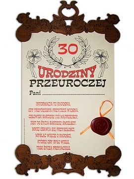 DYPLOM 30 LATKI SP życzenia prezent na 30 urodziny