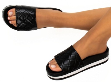 KLAPKI SKÓRZANE GRUBA PODESZWA CZARNE 38