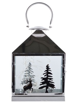 СЕРЕБРЯНЫЙ МЕТАЛЛИЧЕСКИЙ ФОНАРЬ СО СВЕТОДИОДНЫМ ОЛЕНЕМ