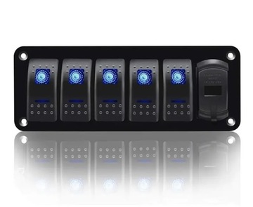 PANEL ROZDZIELNIA 5x WŁĄCZNIK CARLING WOLTOMIERZ 2x USB 4,2A ALUMINIOWY