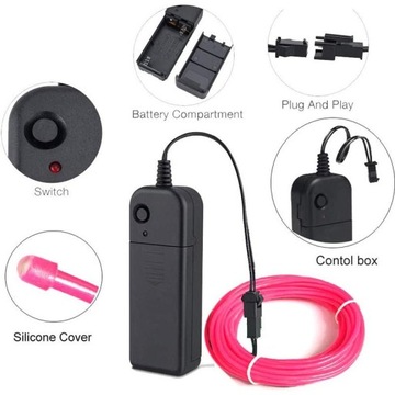 5M EL WIRE ВОЛОКОННО-ОПТИЧЕСКАЯ СВЕТОДИОДНАЯ ЛЕНТА БАТАРЕИ типа АА