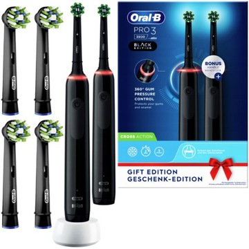 Szczoteczki Elektryczne do Zębów Oral-B Pro 3 3900N Duo Czarne Zestaw