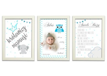 Комплект из 3 плакатов со свидетельствами о рождении формата А4 для детской комнаты.