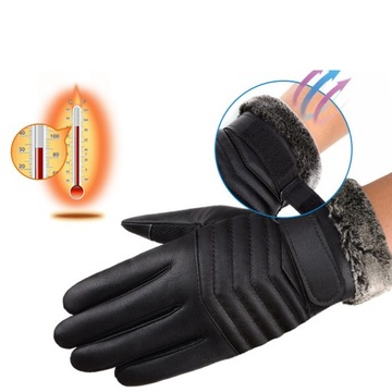 Zimowe rękawiczki skórzane PU Screen Mitenki Termiczne rękawiczki Pluszowe