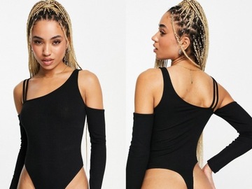 DESIGN Czarne asymetryczne body na jedno ramię 34