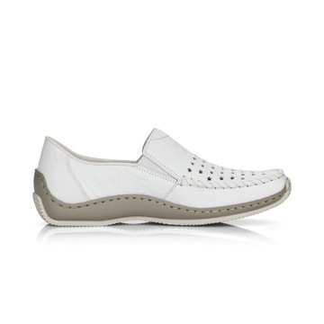 RIEKER półbuty, buty damskie skórzane białe L1765