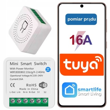 DOPUSZKOWY WŁĄCZNIK Przekaźnik Gniazdko Włącznik pomiar prądu WiFi 16A