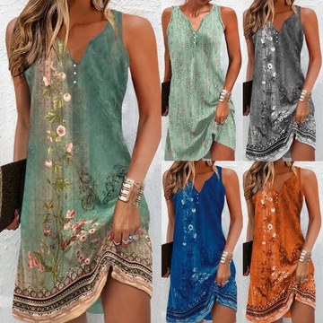 Women's Spring Summer Floral Beach Tank Dress Ladi