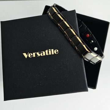 Bransoletka magnetyczna męska zdrowotna CZARNO-ZŁOTA 19cm Prezent Versatile