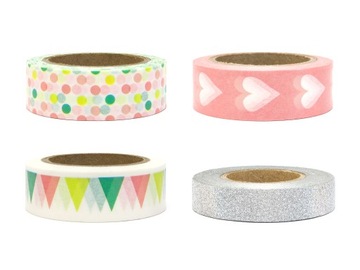 TAŚMA WASHI TAPE 4 szt. po 10 m RÓŻOWA SREBRNA