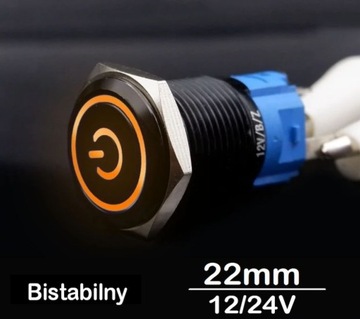 Przycisk sterowniczy przełącznik SPDT metalowy czarny 22mm LED 12V 24V bi