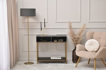 МРАМОРНАЯ КОНСОЛЬ FRIDA 80 СМ С ПОЛКОЙ 2 НЕФА, ЗОЛОТЫЕ НОЖКИ ДЛЯ ХАЛЛЕИ