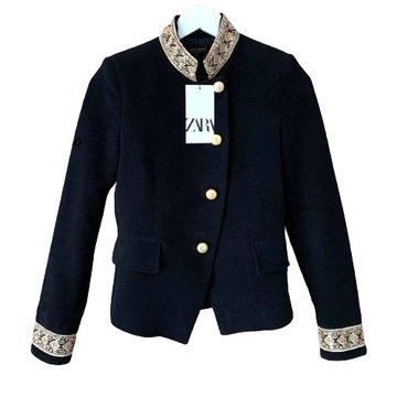 A367 ZARA MARYNARKA ŻAKIET VELVET AKSAMIT - S