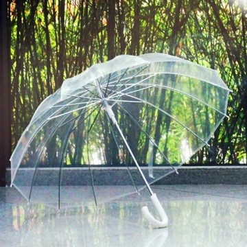 Parasol Parasolka Przeźroczysta Biała Ślub Ślubna