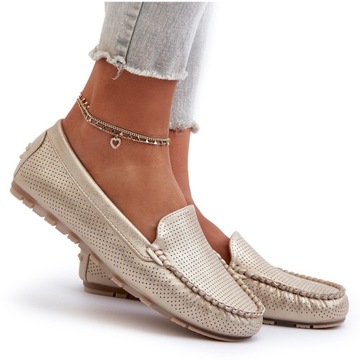 MOKASYNY DAMSKIE EKO SKÓRA KLASYCZNE ZŁOTE 38