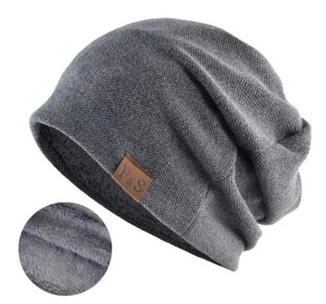 Czapka BEANIE smerfetka oversize MŁODZIEŻOWA ZIMOWA POLAR