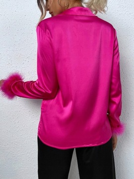 Shein NI3 qgz ružová saténová košeľa gombíky perie L