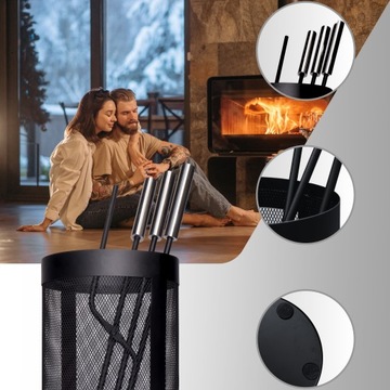 НАБОР КАМИННЫХ ИНСТРУМЕНТОВ 5 ШТ + ПОДСТАВКА МЕТАЛЛИЧЕСКАЯ КОРЗИНА МЕТАЛЛИЧЕСКАЯ