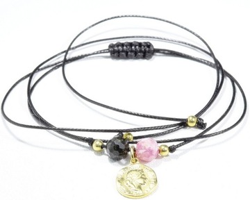 CHOKER TURMALIN ARBUZOWY MONETKA SREBRO AGLIE
