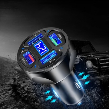 АВТОМОБИЛЬНОЕ ЗАРЯДНОЕ УСТРОЙСТВО FAST 4xUSB 66 Вт 3,1 А QC 3.0 С ПОДСВЕТКОЙ FAST