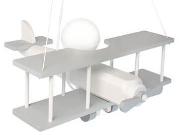 LAMPA DZIECIĘCA SAMOLOT DUŻY BIAŁO SZARY DREWNO