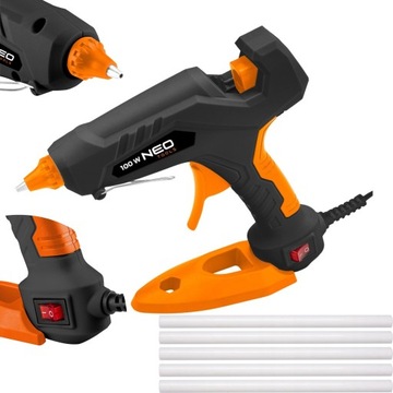 ГОРЯЧИЙ КЛЕЙНЫЙ ПИСТОЛЕТ NEO 100ВТ ДЛЯ КАРТРИДЖЕЙ ДИАМ. 11мм 17-097 +5 КЛЕЙ